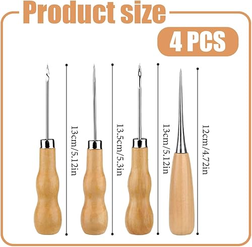 IKOPFLN Poincon Cuir,Alène en Cuir, Poinçon à PoignéE En Bois, Alènes Manche Bois, Machine À Coudre En Cuir Ronde À Manche En Bois Outil De Poinçon En Forme De Gourde Poinçon, 4 pièce - Nail Gallerys