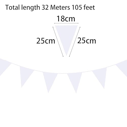 ZSNICEYH 40 Meters 131 Feet White Blanc Banderoles en Tissu Drapeaux Triangle Fanion Bannière Guirlandes de décorations de fête pour Mariage intérieur extérieur - Nail Gallerys