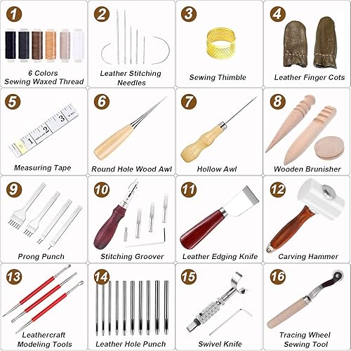 Outils de travail du cuir Outils et fournitures de travail du cuir Outils de bricolage en cuir Cuir Artisanat Outils DIY En Cuir À Coudre Outils pour La Main À Coudre kit en cuir - Nail Gallerys