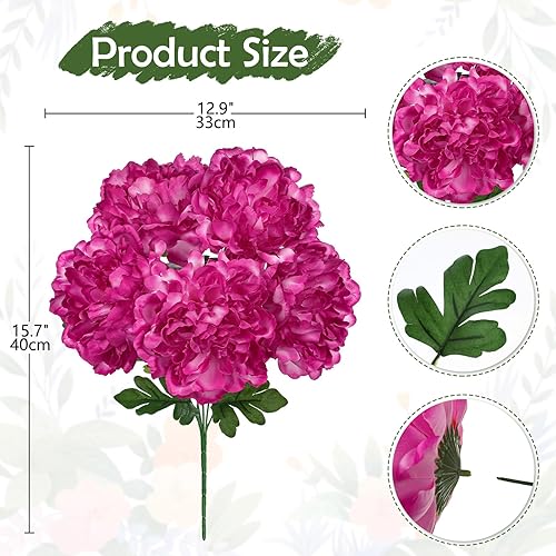 Pivoines artificielles 40 cm | Fleurs artificielles rouges comme de vraies fleurs décoratives en soie pour salon, mariage, décoration de table, balcon - Nail Gallerys