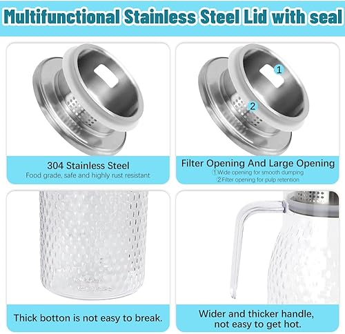 1pcs Carafe Eau Plastique 1,6L Avec Couvercle et Poignée en Acier Inoxydable, Pichet à Eau Plastique Pichet en Acrylique pour Réfrigérateur, Carafe D'eau Carafe Plastique pour thé Glacé, Jus (1,6L) - Nail Gallerys