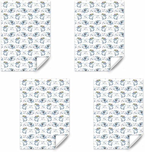 Lot de 4 feuilles de papier cadeau pour bébé garçon et fille, motif requin de dessin animé, 50 x 70 cm par feuille, papier cadeau pour fête prénatale, anniversaire, maternelle, nouveau-né - Nail Gallerys