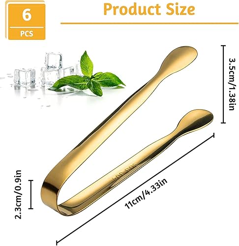 INHEMING 6 Pièces Mini Pince à Glace Pince à Sucre en Acier Inoxydable, Pince à Bonbon Candy Bar Doré,Pince de Service, Petite Pince de Cuisine Multifonctions pour Cuisine, Café, Fête, Bar et Buffet - Nail Gallerys