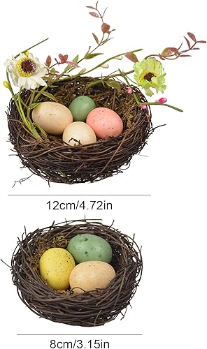 WideSmart Nid d'Oeuf Pâque,2 Set Nids d'oiseaux Artificiels Œufs de Pâques Mouchetée de Couleurs Assorties Nids d'oiseaux pour Décoration de la Maison Jardin Décoration de Fête de Pâques - Nail Gallerys