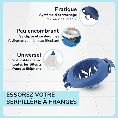ELEPHANT Maison - Essoreur Classic - S'Utilise avec Serpillère Têtes À Franges - Peu Encombrant - Plastique Recyclé - Certifié Origine France Garantie - Bleu - Nail Gallerys
