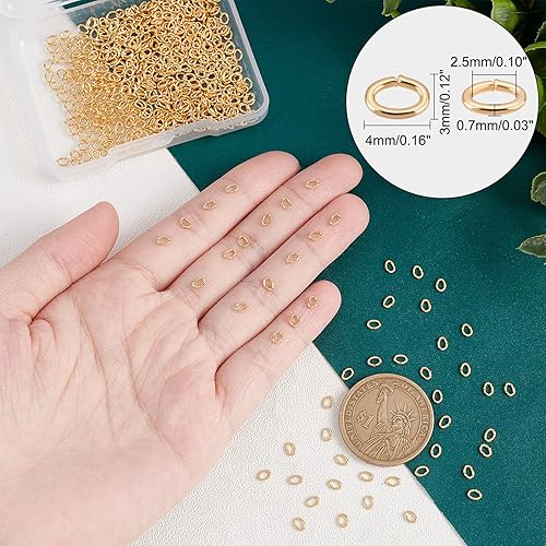 PH PandaHall 500pcs Anneaux de saut ovales plaqués or 18 carats connecteurs d'anneau ouvert 3x4mm anneaux de saut ouverts en laiton bijoux anneaux de saut pour boucle d'oreille collier bracelet - Nail Gallerys