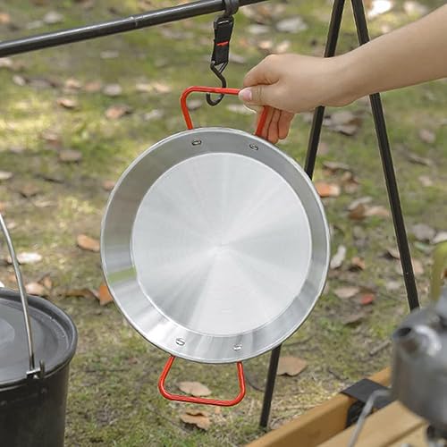 SPORTARC Poêle à paella en acier poli de style espagnol pour fruits de mer 25 cm - Poêle à frire en acier inoxydable - Pour le camping en plein air - Poignée rouge - Nail Gallerys