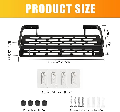 Etagère Douche Sans Percage Aluminium, 2 Pièces Étagère de Salle de Bain, Support de Shampoing pour Douche Murale Rangement Douche Porte Shampoing Douche, 30,5×13×5,5cm (A Argent） - Nail Gallerys
