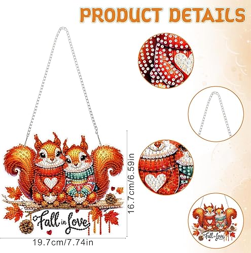 DOMROM Pendentif de peinture diamant d'automne - Peinture diamant animal - Décoration de fenêtre - Motif écureuil - Décoration diamant pour enfants et adultes - Nail Gallerys