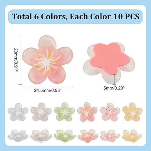 AHANDMAKER Lot de 60 breloques en résine translucide en forme de fleur de couleurs mélangées pour fabrication de boucles d'oreilles, bracelets, bijoux et ornements, scrapbooking - Nail Gallerys