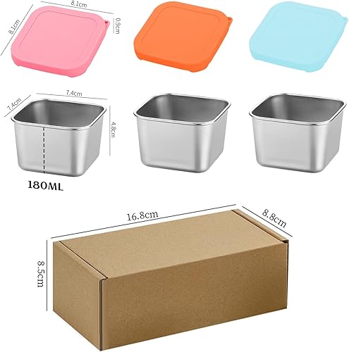 Jortmrd 3 Pièces Petite Boite Alimentaire Inox Hermétiques 180ml Récipient à Sauce en Acier Inoxydable avec Couvercles en Silicone Mini Contenant de Vinaigrette Portable pour les Voyages - Nail Gallerys