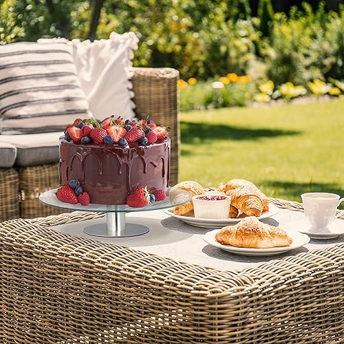 Relaxdays Plateau avec Socle, diamètre de 30 cm, Service, Rotatif, Verre & Acier Inoxydable, Transparent - argenté - Nail Gallerys