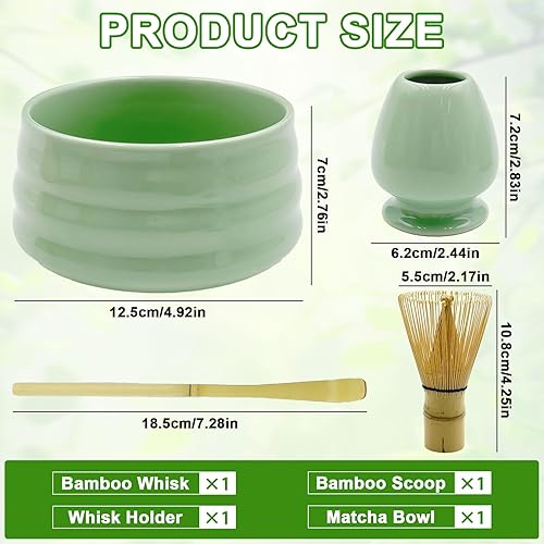 Druuzyl 4 pièces Set de bol à matcha en céramique, bol à matcha, fouet à matcha, spatule, porte-balai à matcha pour la cérémonie du thé. - Nail Gallerys