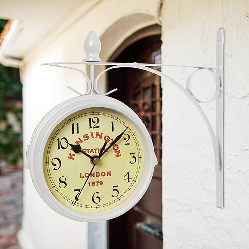 Supatmul Gare Double Face - Gare Rétro - Horloge Murale Double Face - Horloge Murale en Fer Aspect Antique Européen pour L’intérieur et L’extérieur Maison Jardin Cuisine Cour 21.8X24CM - Nail Gallerys