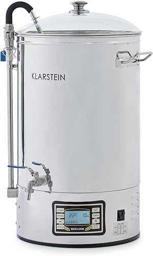 Klarstein Mundschenk Cuve Brassage de bière, glacière par Immersion Incluse - Set de Brassage de bière en 8 pièces, Cuve 30L, 2500W, Écran Tactile, INOX 304, Argent - Nail Gallerys