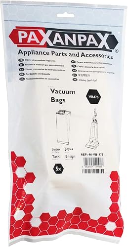 Paxanpax VB475, Lot de 5 Sacs en Papier compatibles pour Sebo X, C Jeyes Sensor Taski Stealth 1, Ensign SM1/2 Series Marron - Nail Gallerys