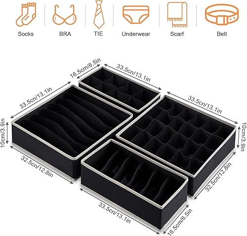 Collazoey Lot de 8 Organisateur séparateur de sous-vêtements, Organisateur sous Vetement Pliable, Convient pour Classer Les Chaussettes, Les Sous-Vêtements, Les Soutiens-Gorge, Les Cravates (Noir) - Nail Gallerys