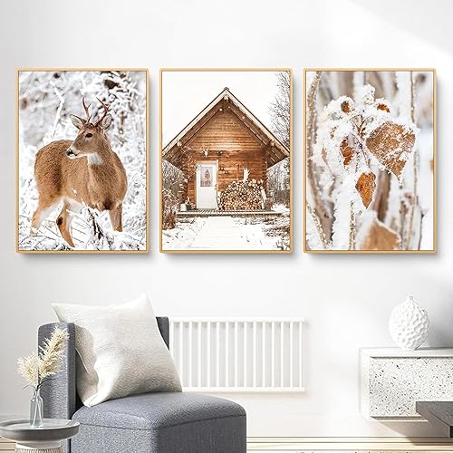 HTWLMM Cerf Hiver Paysage Enneigé Nature Paysage Tableaux sans Cadre Affiche Toile Peintures Murale Art Salon Chambre Décor À La Maison (3X40X60CM,sans Cadre) - Nail Gallerys