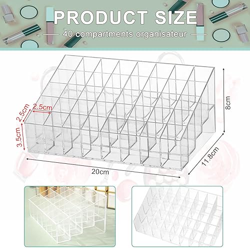 SPEACOUR 40 Compartiments Organisateur Acrylique Clair, Boîte de Rangement Rouge à Lèvres, Organisateur de Maquillage Présentoir Cosmétique pour Pinceaux, Rouges à Lèvres, Peintures, Crayons - Nail Gallerys
