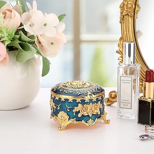 IGNPION Boîte à bijoux décorative vintage - Petite boîte à bijoux ronde pour bagues, boucles d'oreilles, colliers - Beige - Nail Gallerys