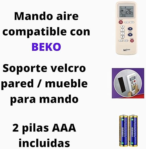 BEKO - Télécommande Climatiseur BEKO - Support Velcro + Piles incluses - Télécommande compatible avec air conditionné BEKO Livraison en 24-48 heures. Beko Télécommande compatible. - Nail Gallerys