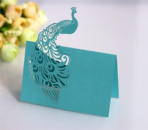 GIVBRO Lot de 50 cartes de table en forme de paon pour décoration de fête ou de mariage Bleu - Nail Gallerys