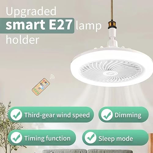 Ventilateur de Plafond E27 avec Lumières, Ventilateur de Plafond à Douille 30 W avec Télécommande, Ventilateur de Plafond à Profil Bas pour Petits Espaces, Chambre à Coucher, - Nail Gallerys