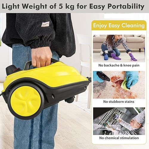 SOARS Nettoyeur Vapeur, Puissance : 2000 W, Pression : 5 Bar, Température : 160 ℃, Temps de Chauffe : 8 Min, Réservoir : 1,8 L, Surface : 108 M², pour Canapé, Sol, Cuisine, Jaune - Nail Gallerys