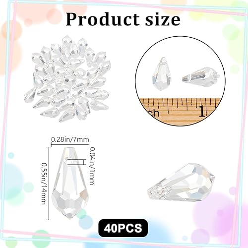 Beebeecraft 1 boîte de 40 Breloques en Forme de Goutte d'eau en Vrac en Verre Transparent à Facettes en Cristal de Lustre en Forme de Larme avec Dessus Percé en Forme de Perles en Vrac pour la - Nail Gallerys
