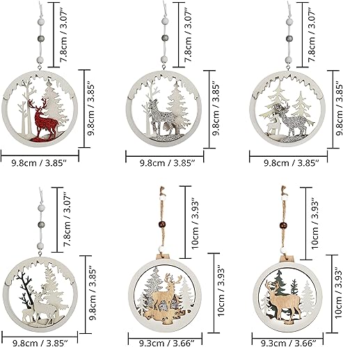 BELLE VOUS Suspension Sapin de Noël en Bois (9 Pcs) - Décoration Sapin de Noel Découpé au Laser Sculpture avec Ficelle pour Décoration de Noel - Boule de Noel en Bois pour Décorations de Fêtes - Nail Gallerys