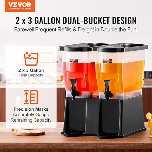 VEVOR Distributeur de Boissons Grande Capacité 2x11 L, Fontaine à Eau avec Robinet Couvercle et Support, en Plastique, Distribution de Jus Limonade Thé Glacé, pour Restaurants, Hôtels, Cafés, Soirées - Nail Gallerys