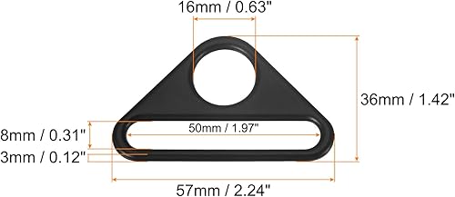 sourcing map Triangle Boucle Ajusteur, 6Pcs 1.97' 50mm Ajusteur Triangle avec Barre Pivot Clip D Dee Anneau Boucle, Mat Noir - Nail Gallerys