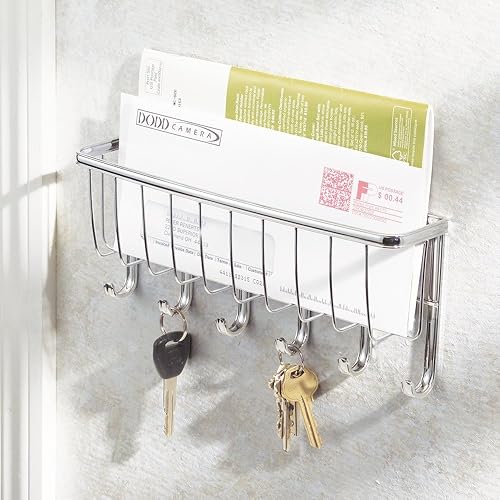 iDesign York Lyra Organisateur Servant de Corbeille à Courrier et D'Accroche-Clés, Rangement Mural en Métal pour Couloir, Argenté - Nail Gallerys