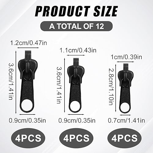 12 Pièces Curseur Fermeture Eclair Clipsable, Kit de Réparation Universel, Tailles Multiples pour Jeans, Vestes, Valises - Installation Facile, Durable et Robuste, Noir - pour Vêtements et Bagages - Nail Gallerys