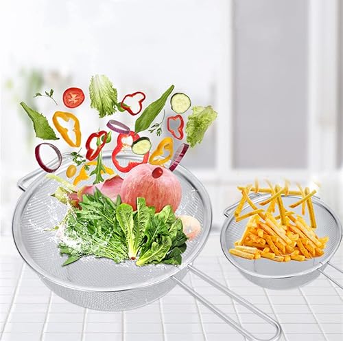 Lin's Wood Grande passoire en Acier Inoxydable à Mailles Fines avec poignée Robuste et Base – 19,5 cm de diamètre (Acier Inoxydable) - Nail Gallerys