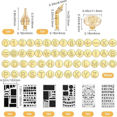 GORGECRAFT 56 Embout de Pyrogravure en Bois Doré avec Lettres et Chiffres Tête en Laiton Kit D'Embouts pour Tampons à Chaud Alphabet Chiffres Symboles Tête de Pyrogravure avec Pochoir de Peinture - Nail Gallerys