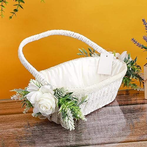 Panier de Décoration de Mariage élégant et Romantique, Paniers de Mariage Rustiques pour Filles de Fleurs, Panier de Fleurs Blanc Vintage pour les Mariages et les Décorations de la Maison - Nail Gallerys