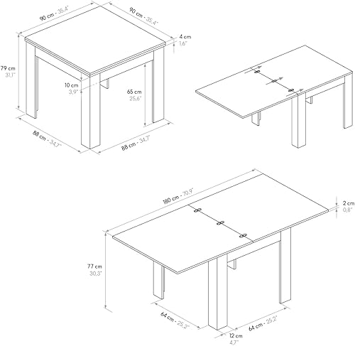 PAZZO DESIGN Table extensible Lorenzo, blanc perle, mélaminé mélamine, fabriquée en Italie, de 90 à 180 - id_1975 - Nail Gallerys