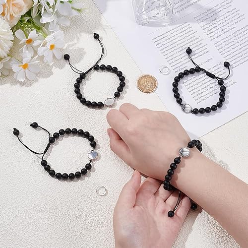 UNICRAFTALE 4 ensemble de Bracelets en Pierre Naturelle Chaîne Cubaine Bracelet Tressé Noir Cabochon Plateau Vierge Cabochons Ronds en Verre de 12mm Bracelets pour Hommes et Femmes Cadeaux - Nail Gallerys