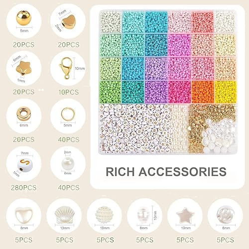 Zuzcher Perles pour Bracelet 3mm, 15000pcs Kit Bracelet Perle 48 Couleurs Kit de Perles pour Bijoux avec Perles Lettres pour Colliers Boucles d'Oreilles la Décoration DIY Cadeaux pour Filles - Nail Gallerys