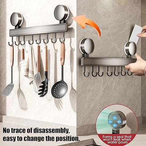 Lpsdssre Crochets à ventouse de cuisine, porte-ustensiles, crochets robustes, réutilisables et amovibles, solution d'économie d'espace 40 x 16 cm pour cuillère et spatule - Nail Gallerys