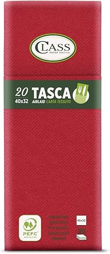 CLASS 10 C4032TA-110-PEFC Airlaid Serviette Poche Porte-Couverts, Papier, Rouge, 40x32x0,8 cm - Nail Gallerys
