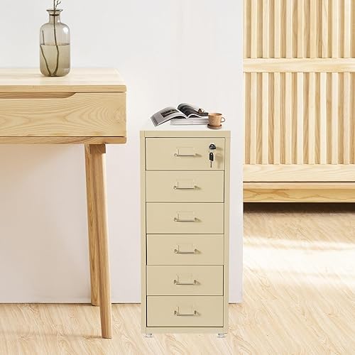 czyuRachel Meuble de rangement à roulettes avec 6 tiroirs, armoire de rangement mobile, en métal, avec roulettes, pour la maison et le bureau, 28 x 41 x 69 cm, beige - Nail Gallerys