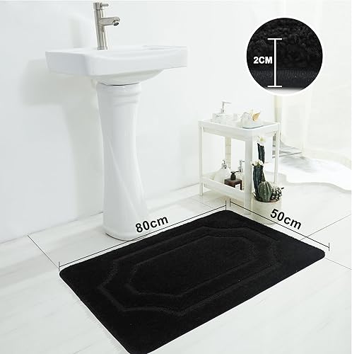 BEQHAUSE Tapis de bain antidérapant pour salle de bain en polyester doux et absorbant, lavable en machine, séchage rapide, pour baignoire et évier, 60 x 90 cm, noir - Nail Gallerys