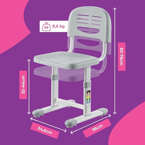 Spacetronik Chaise Bureau Enfant Ergonomique Réglable en Hauteur 32–44 cm, Chaise Enfant sans roulettes avec Dossier Confortable, Antidérapante et Robuste, pour Filles et Garçons 120–160 cm (Gris) - Nail Gallerys