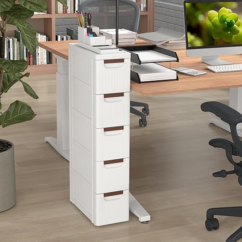 GOPLUS Armoire de Rangement à roulettes Etroite, Chariot en Plastique Mince à 3/4/5/6 Tiroirs, Roues Intégrées, Organisateur de Rangement Mobile pour Cuisine, Salle de Bain, Bureau (4 Tiroirs,Blanc) - Nail Gallerys