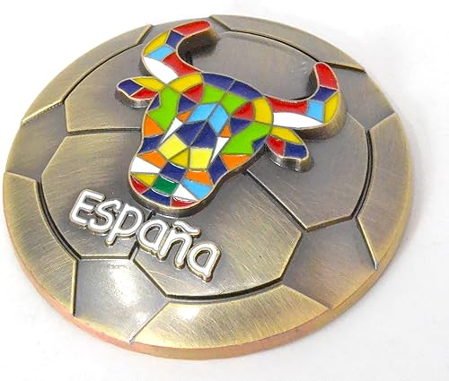 Aimant décoratif Espagne Motif taureau mosaïque sur ballon de football, métal, 8 x 8 cm - Nail Gallerys