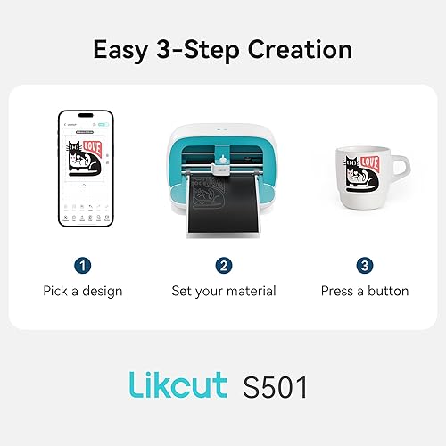 Likcut Glee S501 plotter de decoupe, Avec compartiment de rangement intégré, adapté pour, Papier cartonné, Vinyle permanent, Vinyle thermocollant, Kit débutant inclus, Bleu - Nail Gallerys