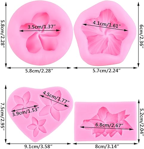 RFGHAC Lot de 4 moules en silicone en forme de fleur d'hibiscus pour décoration de gâteaux, cupcakes, chocolat, bonbons, pâte à sucre - Nail Gallerys