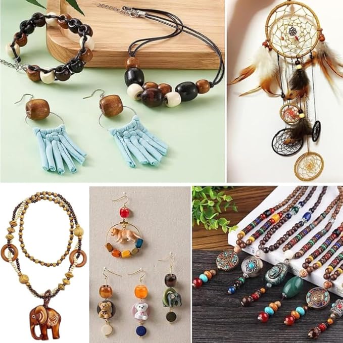 400 PièCes Perles En Bois Naturel, Perles En Bois Gros Trou De 4 Style,Perles Macramé Bois Grosses Perles Bois Naturelle Ovale D'Espacement Bois 4 Couleurs pour Fabrication Bijoux Bracelet Bricoler - Nail Gallerys